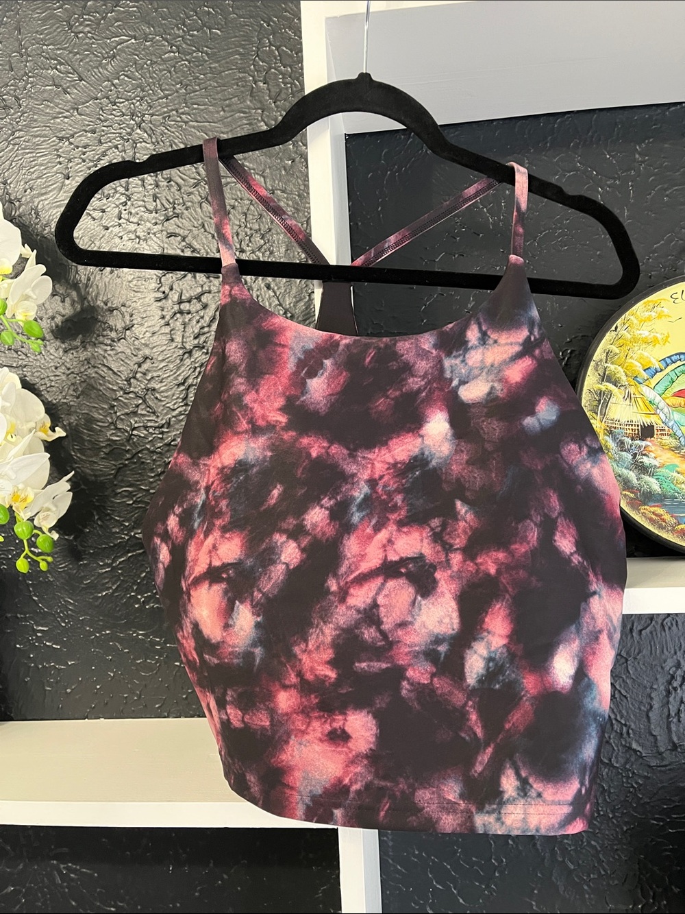 Old Navy Pink and Black Tie-Dye Cropped Cami